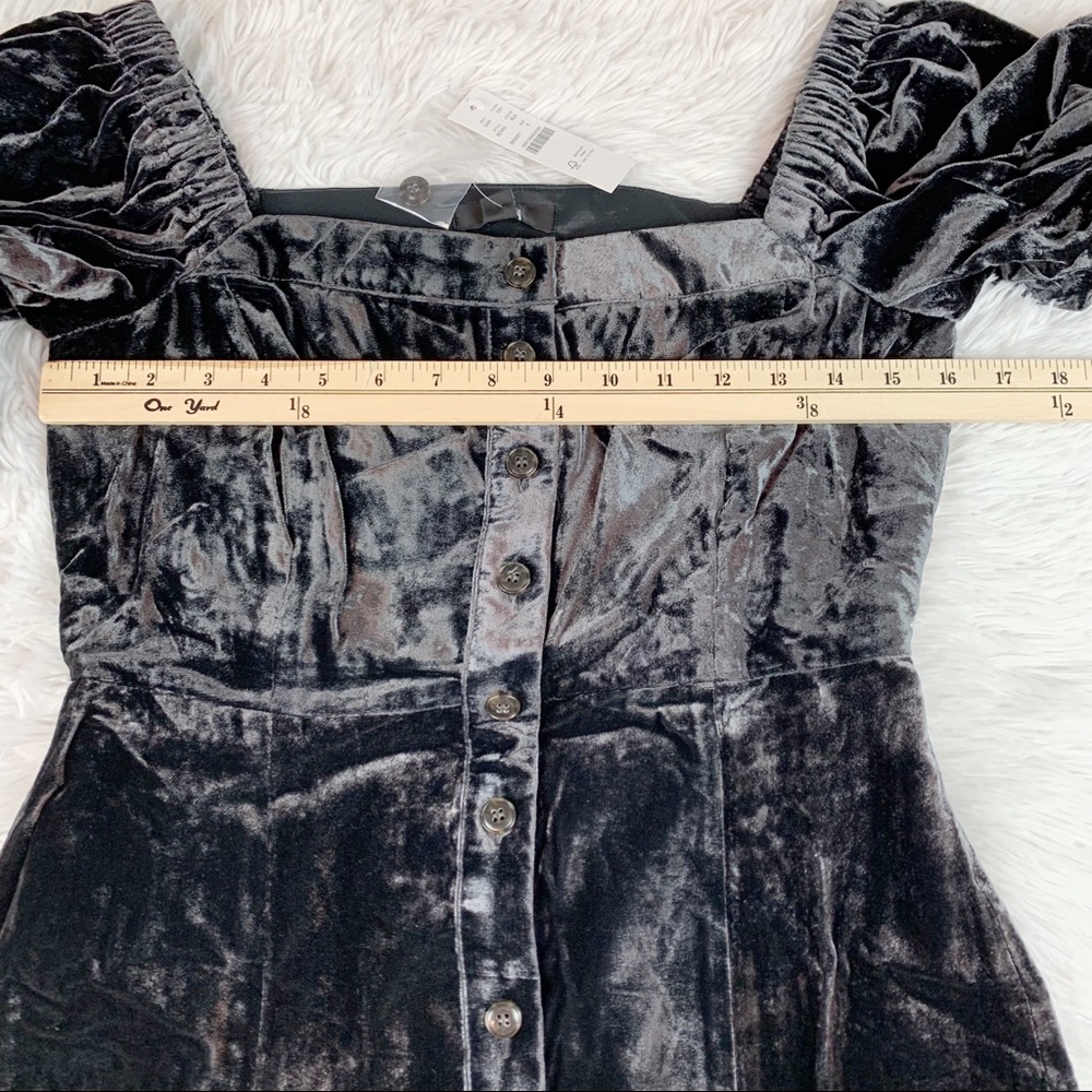 J Crew New Puff-sleeve square neck velvet dress knee length button front - Picture 5 of 9
